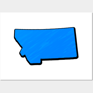 Bright Blue Montana Outline Posters and Art